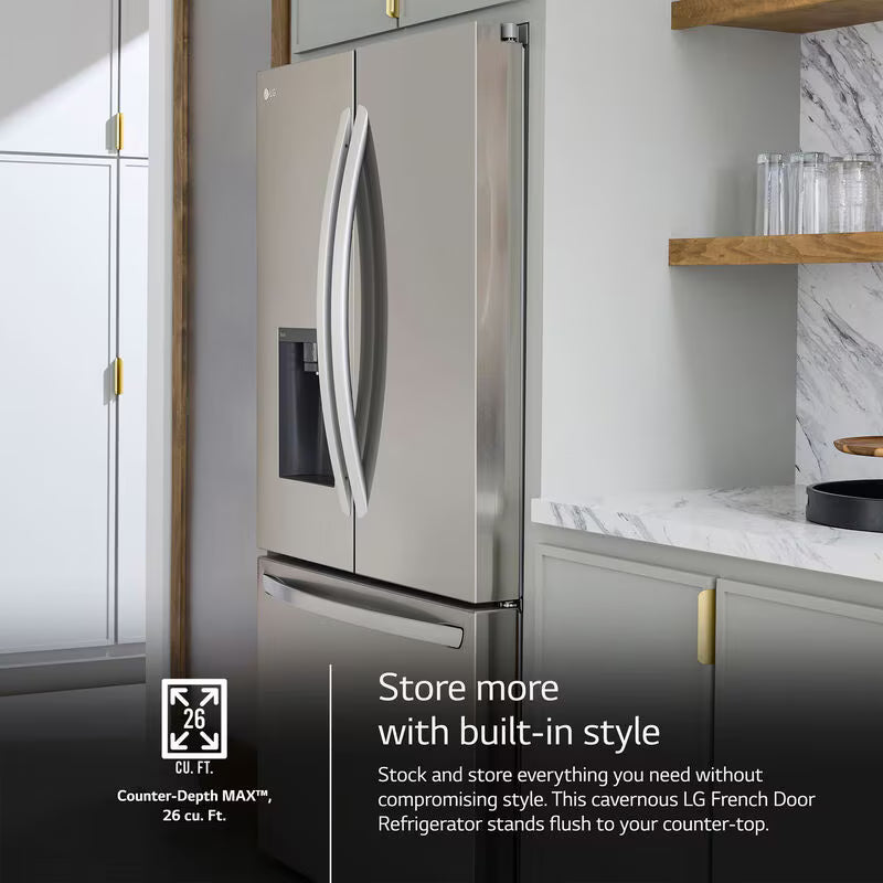 LG 36 in. 25.5 cu. ft. Smart Counter Depth French Door Refrigerator with Ice & Water Dispenser - PrintProof Stainless Steel